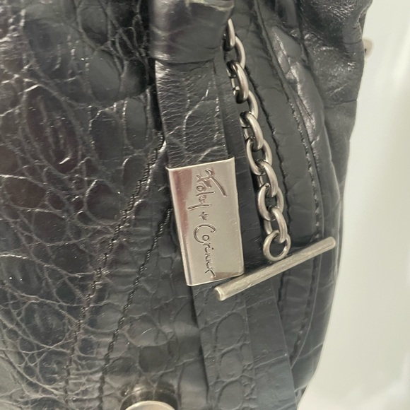 Foley + Corrina Black Croco Print Leather Shoulder Bag - Picture 3 of 4